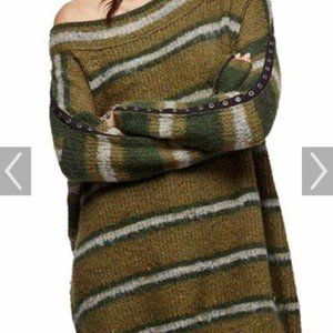 FREE PEOPLE Striped Alpaca Blend Oversized Slouchy Moss Sweater M
